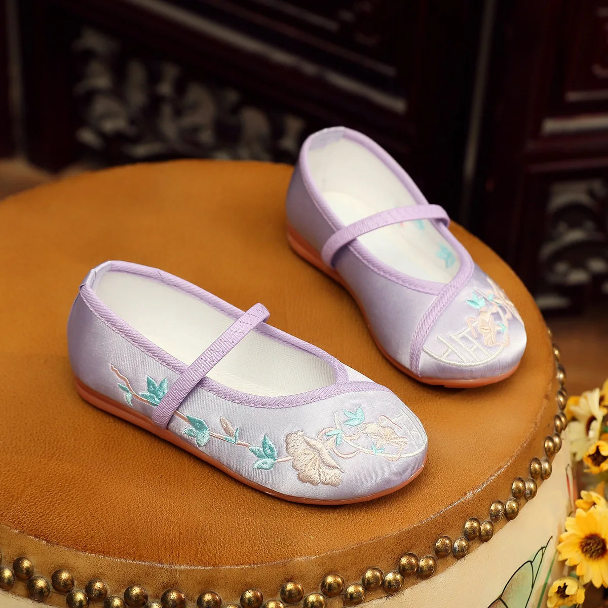 Zapatos planos con bordado floral para niñas, estilo chino, cómodos, protectores para pies, talla 25-34