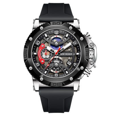 Reloj deportivo LIGE para hombre, de primera marca, de silicona, de lujo, con cronógrafo, esfera pequeña, función de cuarzo, resistente al agua, luminoso.