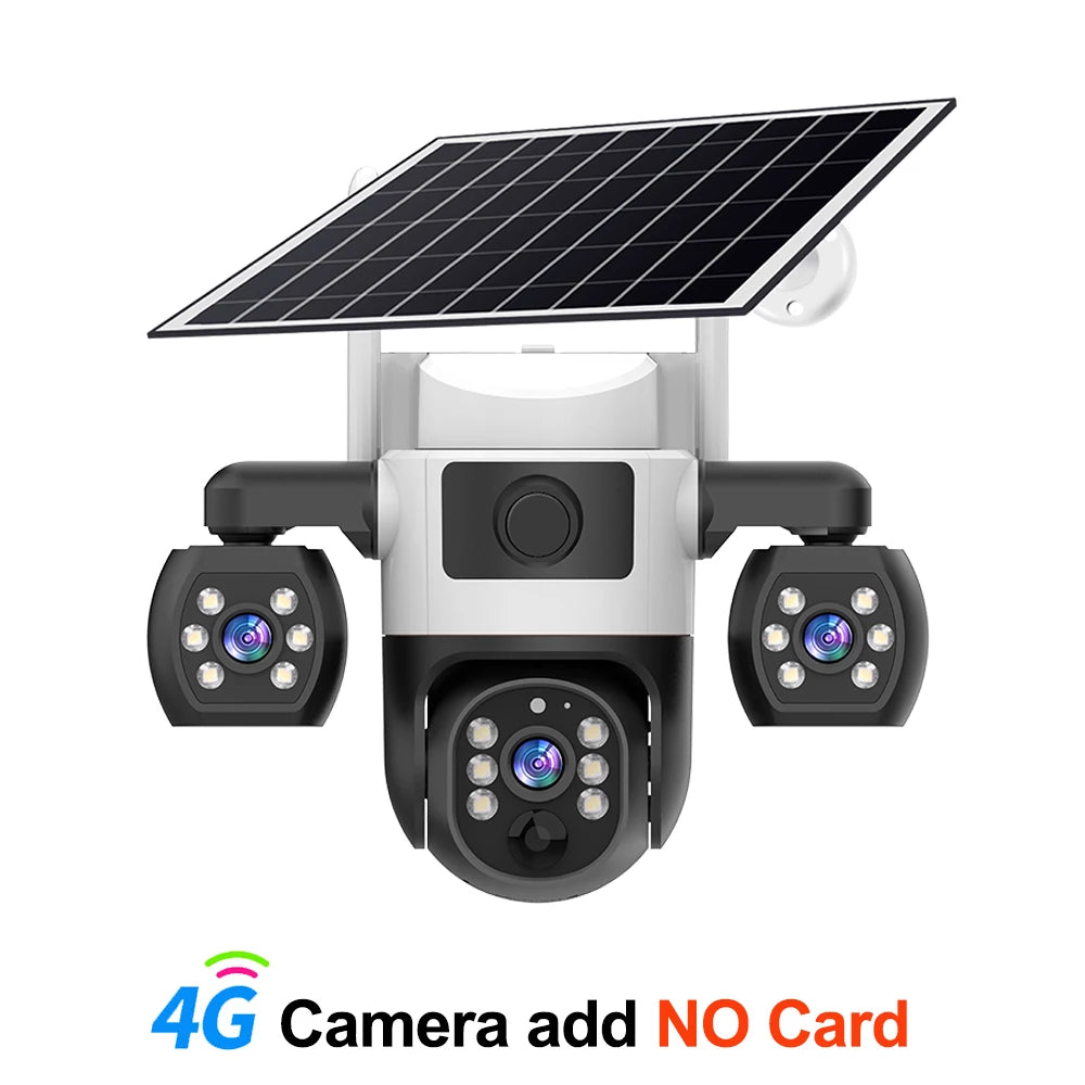 Cámara V380 Pro 4G con tarjeta SIM, panel solar, tres lentes, batería para exteriores, vigilancia doméstica, seguridad y protección (CCTV).