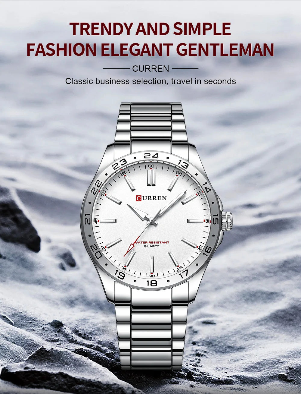 CURREN 8452 Reloj de cuarzo para hombre, sencillo, moderno, para ocio y negocios, con correa de acero inoxidable negra y plateada.