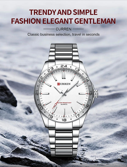 CURREN 8452 Reloj de cuarzo para hombre, sencillo, moderno, para ocio y negocios, con correa de acero inoxidable negra y plateada.