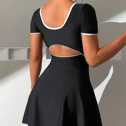 Traje de baño de una pieza para mujer, secado rápido, protector solar, sensación de playa, falda conservadora, cintura continua cruzada