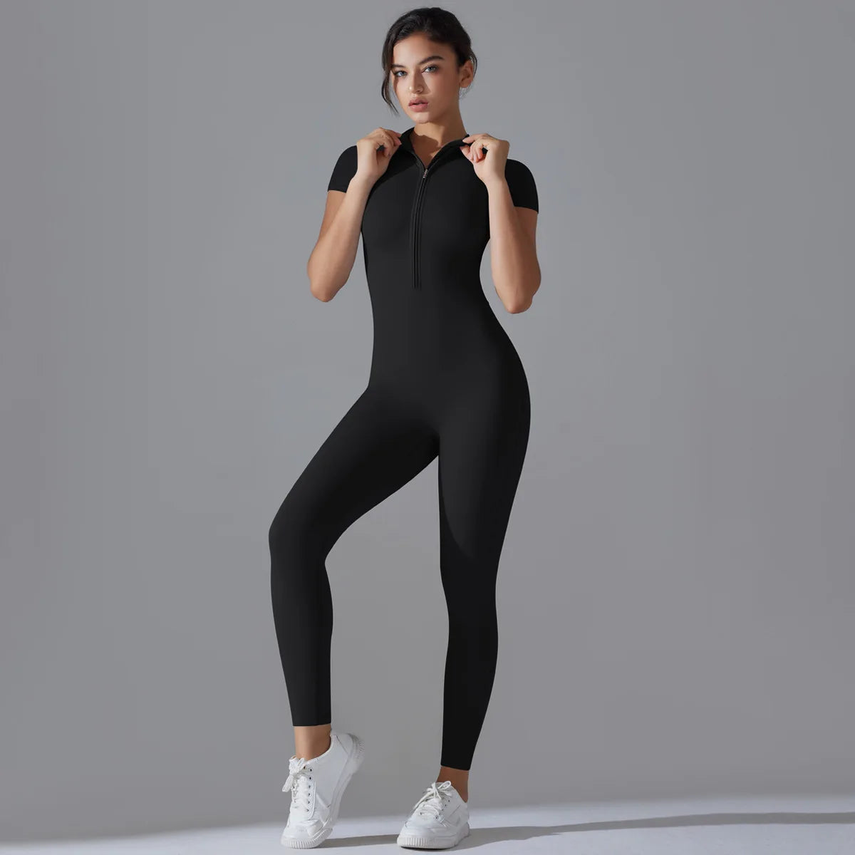 Women Zipper Bodysuits Fitness Sports Bodysuit Yoga Suit Breathable Quick Drying Sports Yoga Clothing Women Gym Push Up Workout