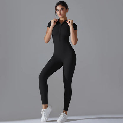 Women Zipper Bodysuits Fitness Sports Bodysuit Yoga Suit Breathable Quick Drying Sports Yoga Clothing Women Gym Push Up Workout