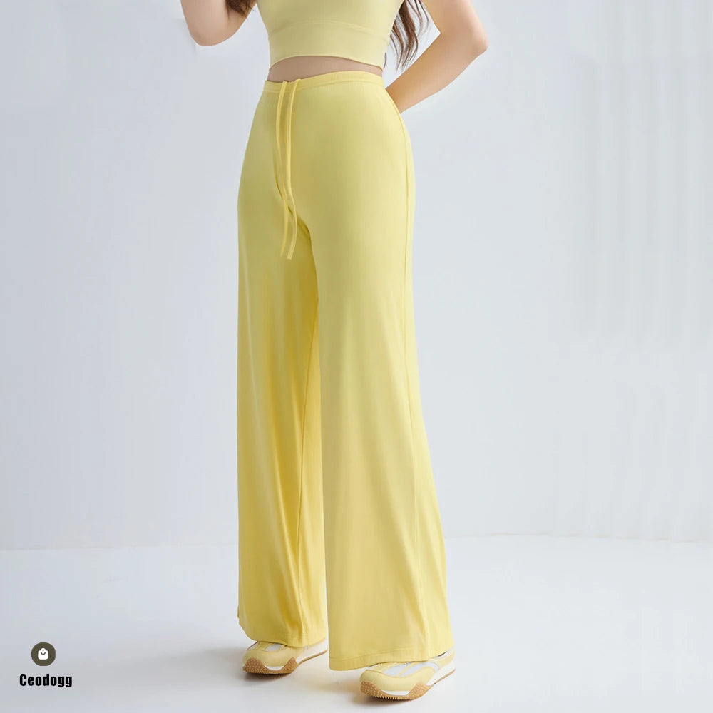 Pantalones de Yoga de Cintura Alta para Mujer, Pierna Ancha, Sueltos, Casuales, Deportivos, para Fitness, Correr, con Cordón Elástico XP207