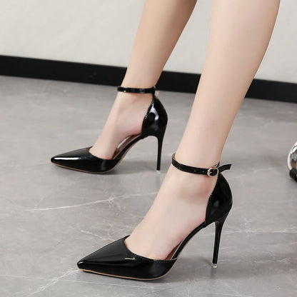 Super Big Size 45 High Stiletto Heel Women Sandals Crystals Buckle Strap Pointed Toe Fashion 10cm/3.94inch Thin Heel Pimp