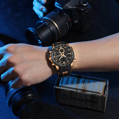 Nuevo reloj cronógrafo deportivo informal para hombre, con correa de silicona, de cuarzo, con esfera grande y punteros luminosos, resistente al agua