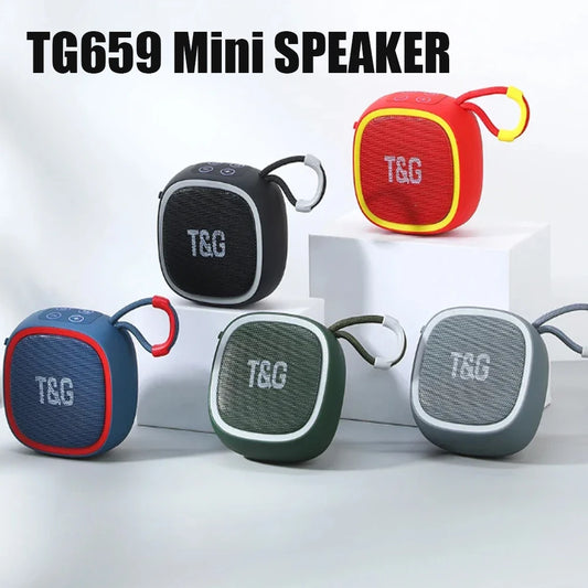 Mini altavoz portátil Bluetooth TG659 de 5 W para exteriores, inalámbrico, con graves, compatible con TF/U Disk, radio FM TWS, capacidad de 500 mAh.