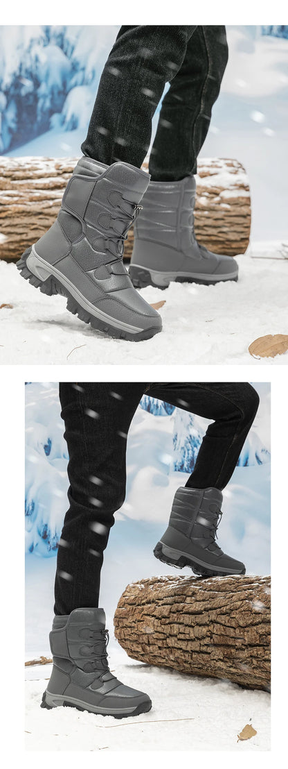 Nuevas botas de nieve cálidas de felpa para hombre, botas altas de invierno para hombre, botas de moto impermeables de invierno, botas de senderismo antideslizantes para exteriores para hombre.