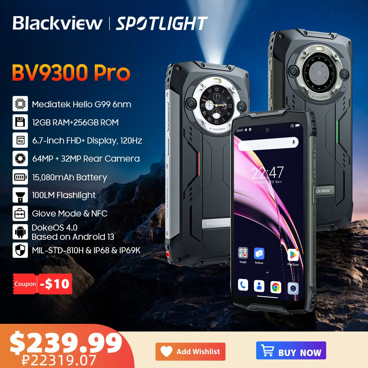 [Estreno mundial] Blackview BV9300 PRO, teléfono inteligente resistente, procesador Helio G99, Android 13, 8 GB de RAM, 12 GB de RAM, doble pantalla.
