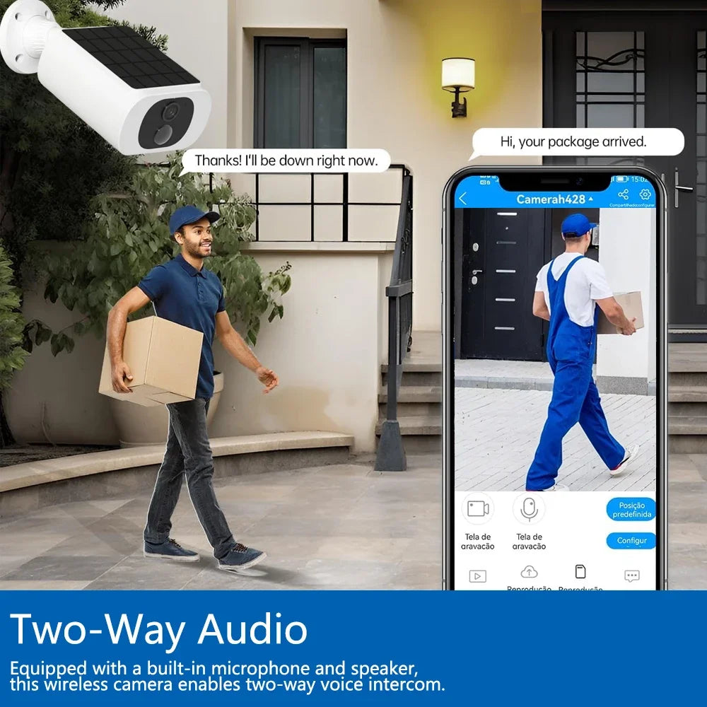 Cámara solar inalámbrica Tuya de 5 MP con wifi, alimentada por batería, para exteriores, 2K, IP66, con sensor PIR, para videovigilancia y seguridad tipo bala.