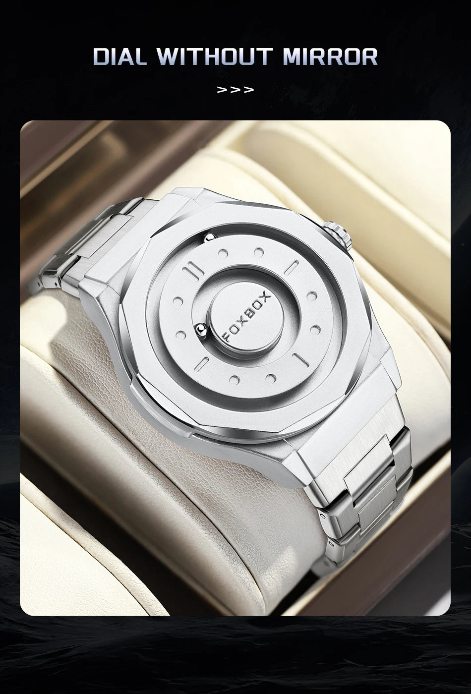 FOXBOX Reloj de negocios de lujo para hombre, resistente al agua hasta 30 m, diseño personalizado, correa de acero inoxidable, reloj de cuarzo para hombre, regalo de moda