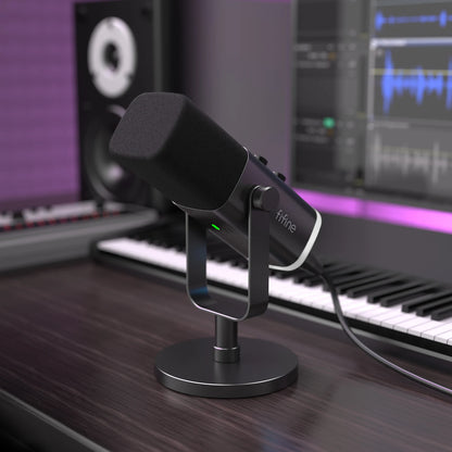 Micrófono dinámico FIFINE USB/XLR con botón de silencio táctil, conector para auriculares, controles de E/S, para mezclador de PC PS5/4, micrófono para juegos Ampligame AM8