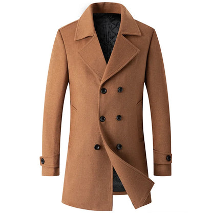 Abrigo cruzado para hombre, estilo marinero, chaqueta de lana, solapa larga, gabardina, cortavientos de invierno, moda masculina