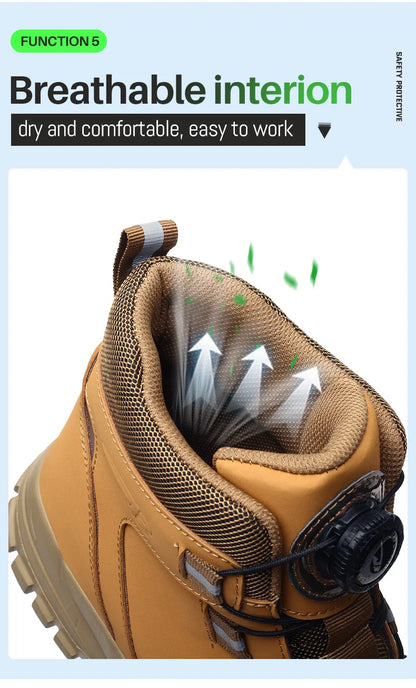 Zapatos de seguridad para hombre con botón giratorio, puntera de acero, zapatillas antideslizantes, zapatos de trabajo, botas de seguridad protectoras a prueba de perforaciones.