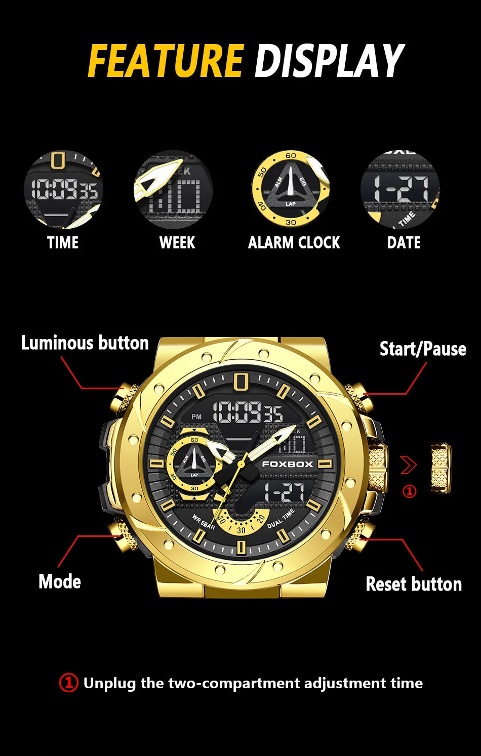 Reloj LIGE para hombre, correa de moda, deportivo, militar, calendario semanal, relojes de cuarzo, LED, pantalla dual, cronógrafo, relojes digitales para hombre
