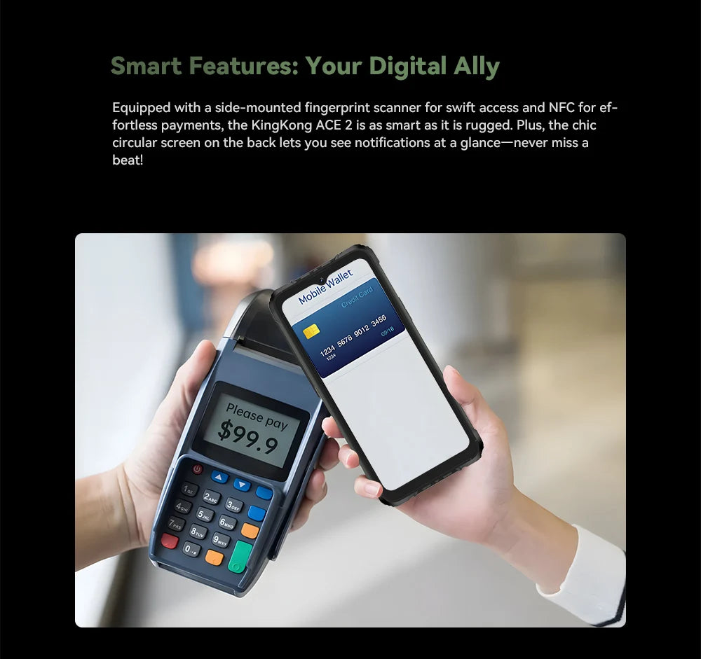 Cubot KingKong ACE 2, smartphone ultradelgado y resistente, Android 14, 16 GB de RAM (6 GB + 10 GB), + 128 GB de ROM, pantalla de 6,56" a 90 Hz, NFC.