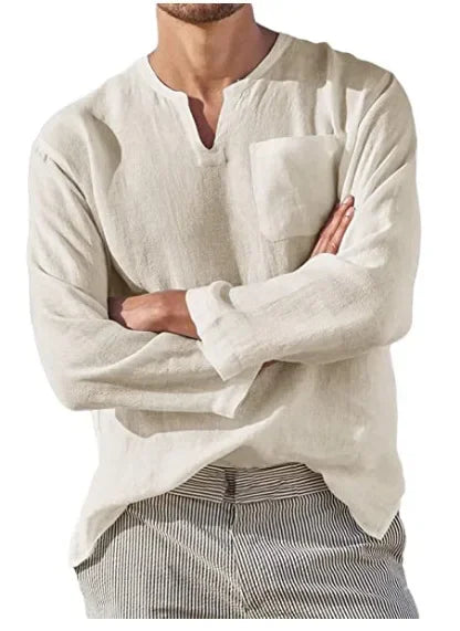 Camisa de lino para hombre 2025, transpirable, color sólido, manga larga, estilo Harajuku, informal, camisa hawaiana, tallas grandes S-5XL
