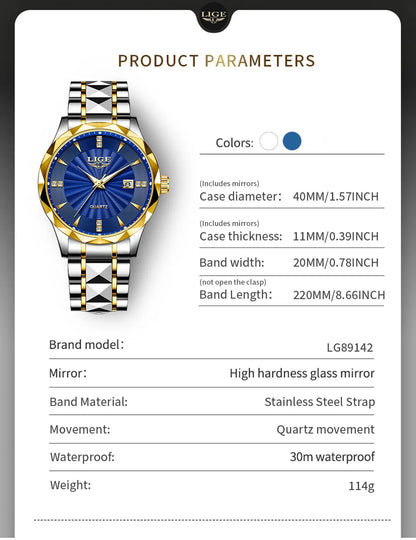 Reloj de lujo LIGE para mujer, moderno, deportivo, para exteriores, luminoso, de cuarzo, con movimiento importado, resistente al agua, de acero inoxidable.