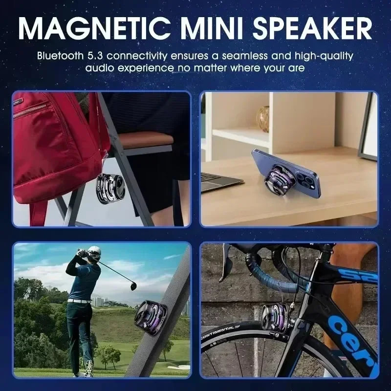 Altavoz Bluetooth magnético para exteriores, inalámbrico, portátil, minialtavoz estéreo de viaje con luz RGB y soporte para teléfono, novedad de 2025