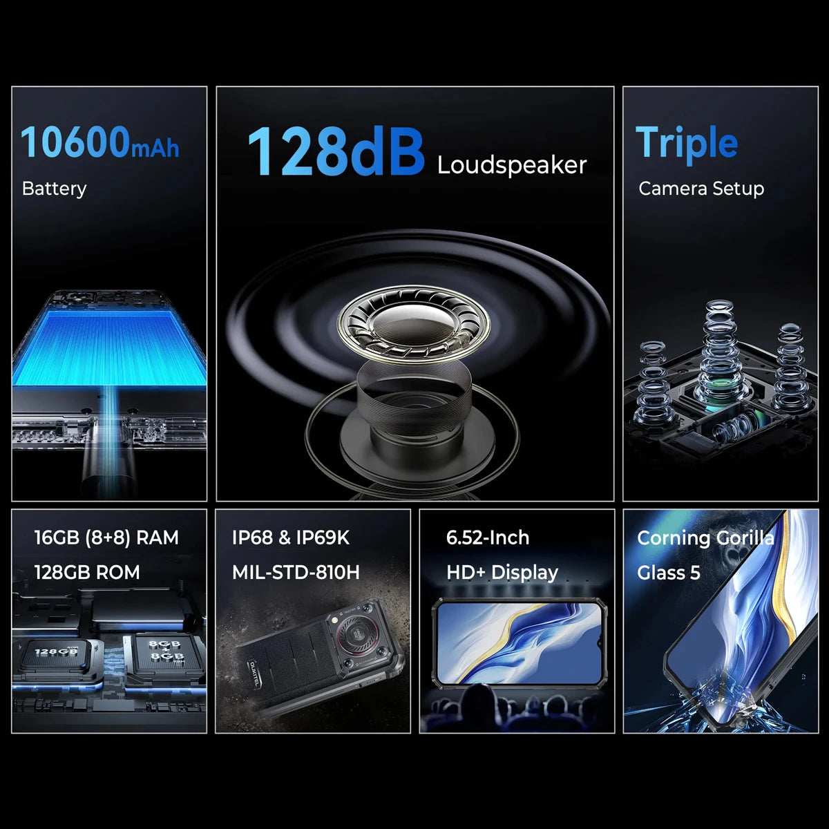 [Estreno mundial] Smartphone resistente Oukitel WP36, batería de 10600 mAh, pantalla HD+ de 6,52", 16 GB de almacenamiento interno, 128 GB de almacenamiento interno, sistema operativo Android 13, cámara de 13 MP