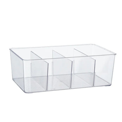 Contenedor transparente para almacenar refrigerios, apilable, ajustable y fácil de limpiar. Ideal para condimentos, especias y cajas de embalaje.