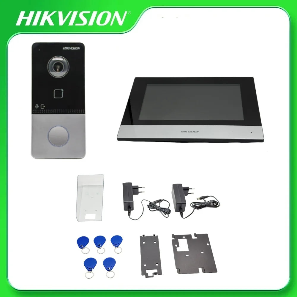 Kit de videoportero Hikvision DS-KIS603-P(C), estación de puerta para villa DS-KV6113-WPE1(C) PoE/Wifi, estación interior basada en IP DS-KH6320-WTE1