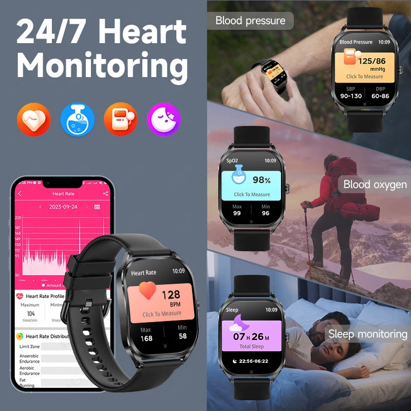 Reloj inteligente FOXBOX para mujer, con pantalla curva 3D, Bluetooth, llamadas, deportivo, resistente al agua, monitor de salud, para hombre y mujer.