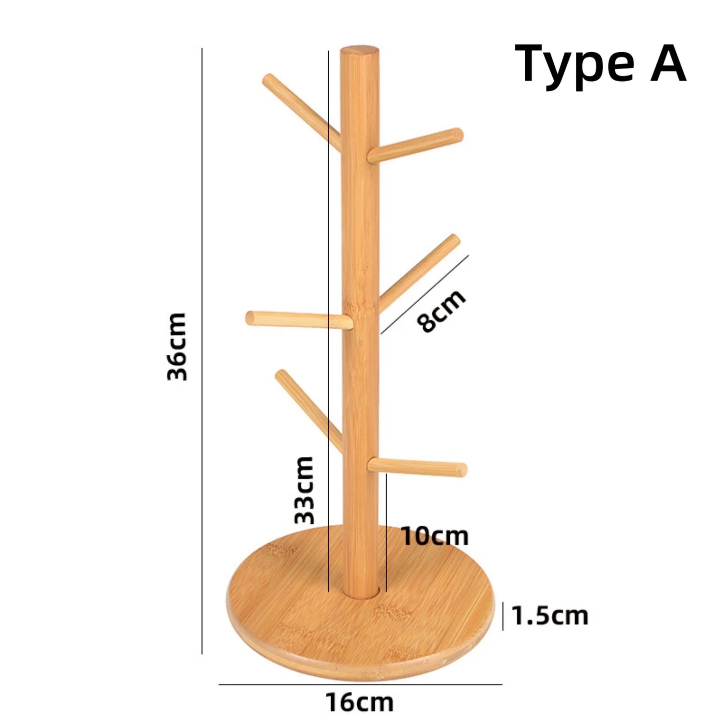 Portavasos de bambú con 6 ganchos para tazas de café, resistente soporte para tazas, ideal para organizar mostradores y ahorrar espacio.