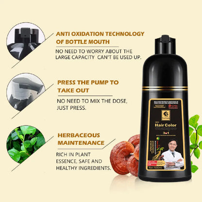 Champú para teñir el cabello gris, 3 en 1, para mujeres y hombres, con tinte negro, crema nutritiva natural a base de hierbas para el cuidado del cabello.