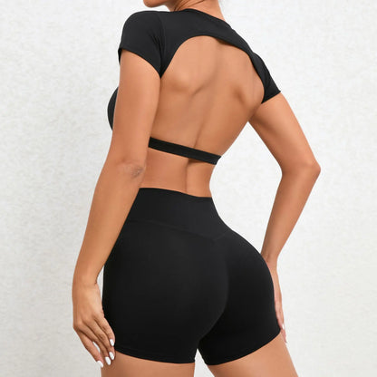 Sports Set Workout Fitness Activewear Set Female Quick-Dry Yoga Clothes Crop Sports Shirts Tops Backless Gym Top Women Sport Set
