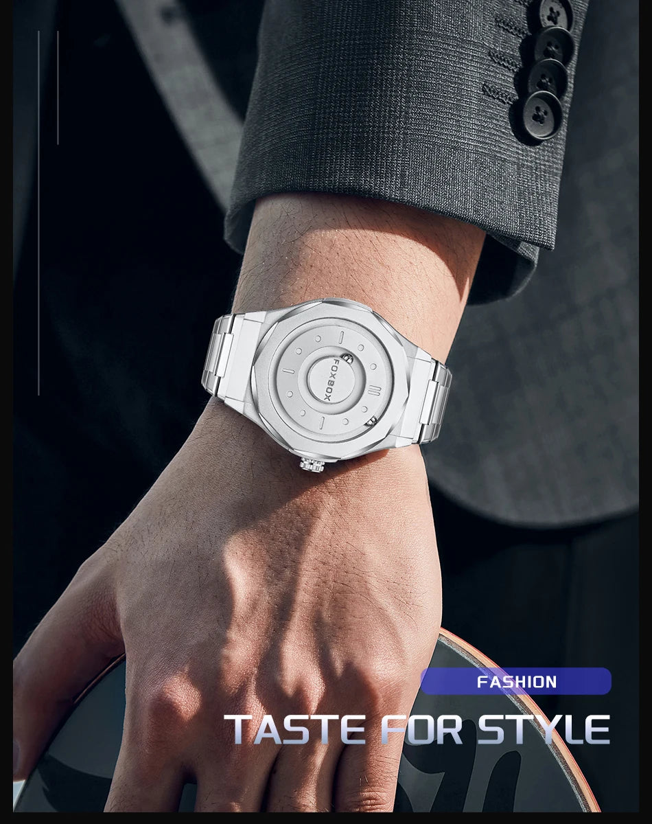 FOXBOX Reloj de negocios de lujo para hombre, resistente al agua hasta 30 m, diseño personalizado, correa de acero inoxidable, reloj de cuarzo para hombre, regalo de moda