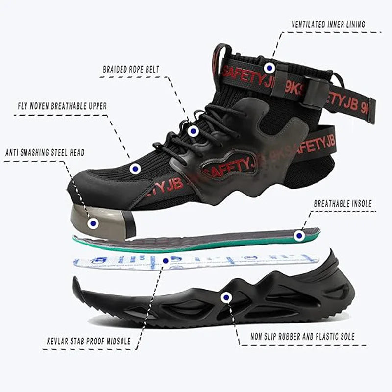 Zapatos de seguridad con puntera de acero para hombre y mujer, botas de trabajo ligeras, transpirables y cómodas, zapatillas de seguridad para la construcción industrial, botas para hombre.