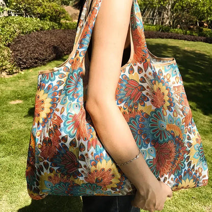 Bolsa de supermercado plegable, portátil y de gran capacidad, respetuosa con el medio ambiente, para guardar alimentos y llevar al hombro, impermeable.