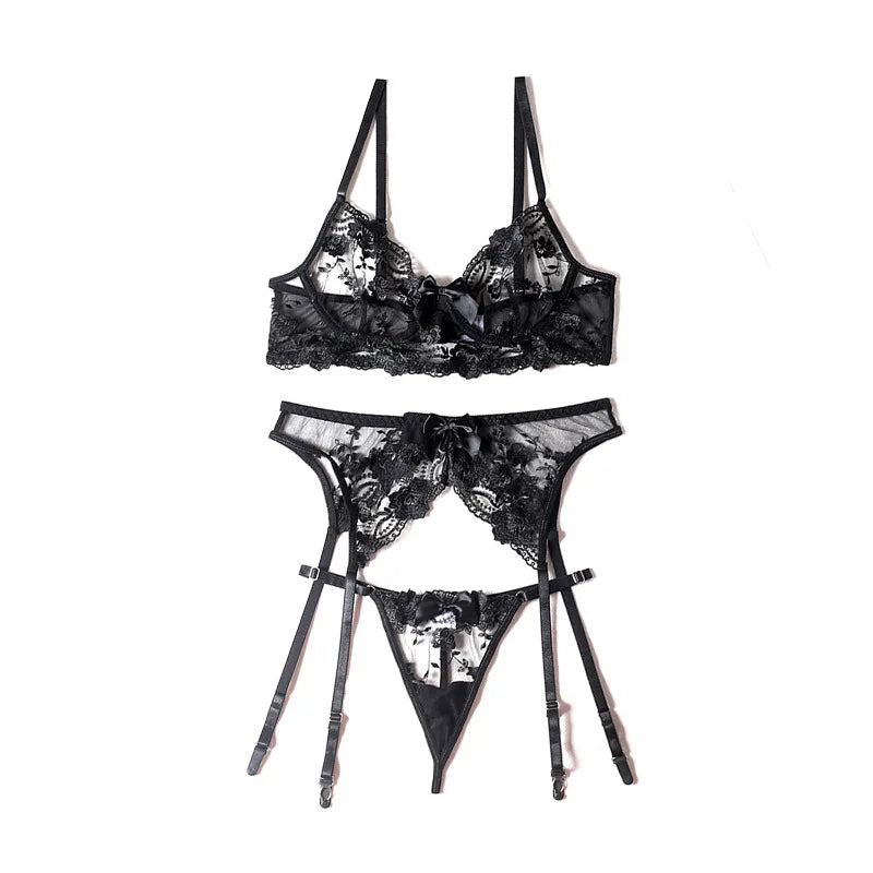 Conjunto de lencería para mujer, nuevo, con encaje bordado, sujetador push-up y bragas, escote en V profundo, realce, ropa interior sexy, sujetadores, corpiño, body.