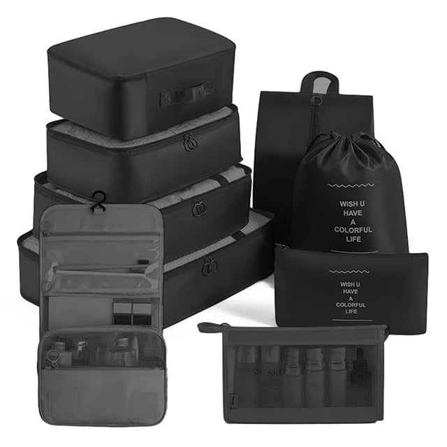 Juego de 9 bolsas organizadoras de viaje, cubos de embalaje, maletas, equipaje portátil, ropa, zapatos, organizador de viaje