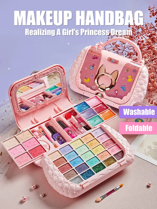 Juego de cosméticos para niños, espejo de niña, princesa, lavable, simulando jugar con juguetes de belleza, regalo no tóxico y seguro.