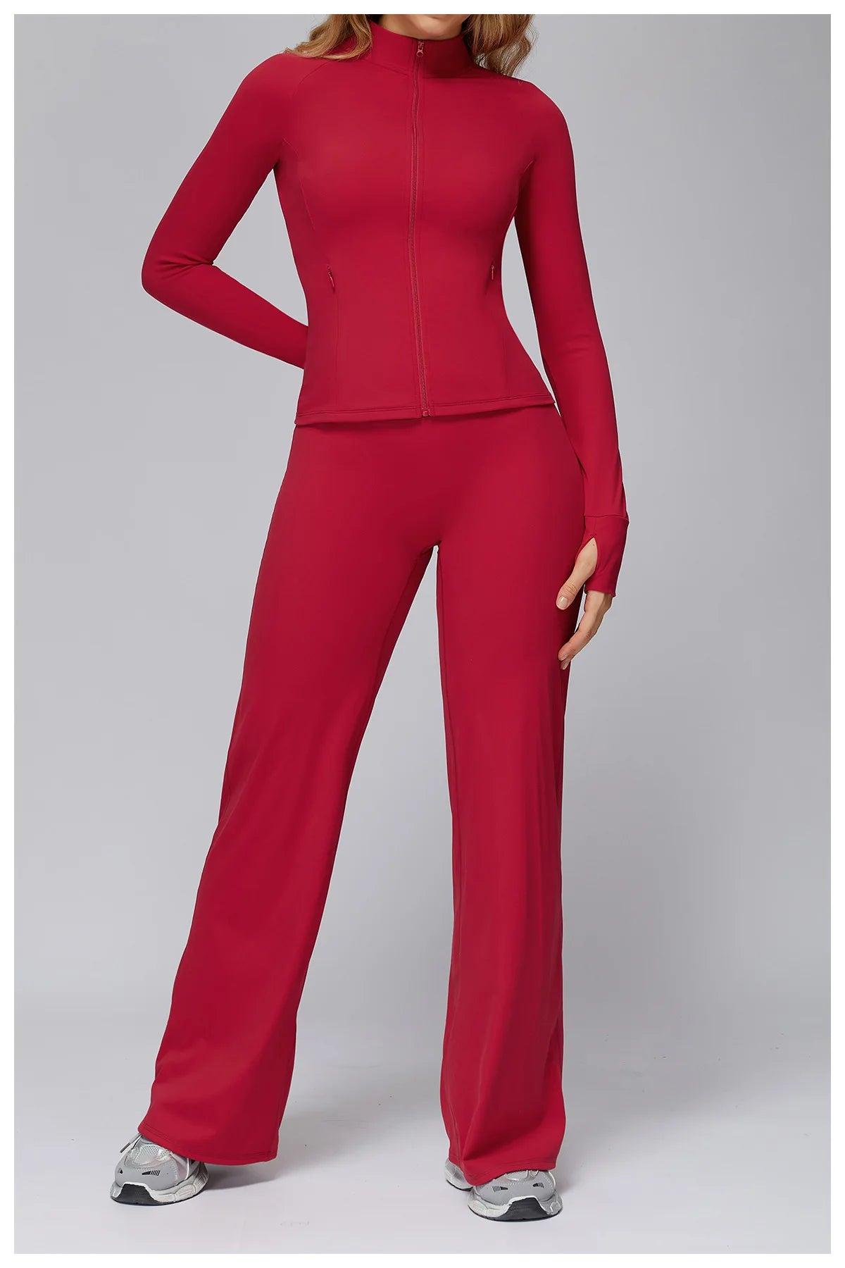 Conjunto deportivo Hearuisavy para mujer, chaqueta deportiva de manga larga con cremallera y bolsillos, ropa exterior ajustada de secado rápido para correr, pantalones de yoga de cintura alta