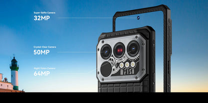 Smartphone resistente IIIF150 Raptor 5G con Android 14, pantalla AMOLED de 6,78" y 120 Hz, 16 GB de RAM + 512 GB de almacenamiento, cámara de 50 MP, batería de 10000 mAh y 65 W.