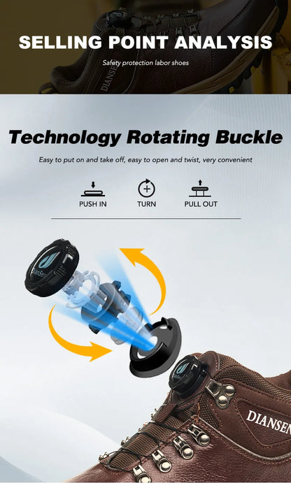 Zapatos de seguridad para hombre con botón giratorio, puntera de acero, zapatillas de trabajo indestructibles, botas de trabajo a prueba de perforaciones, calzado para hombre.