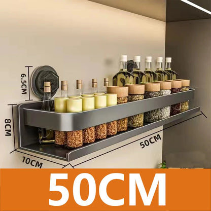 Estante de cocina con ventosa, de aluminio, para especias, organizador de condimentos de pared, sin necesidad de taladrar.