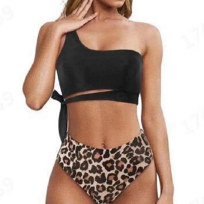 Bikini de un solo hombro para mujer, traje de baño dividido, color liso, traje de baño de playa de verano, traje de baño para mujer