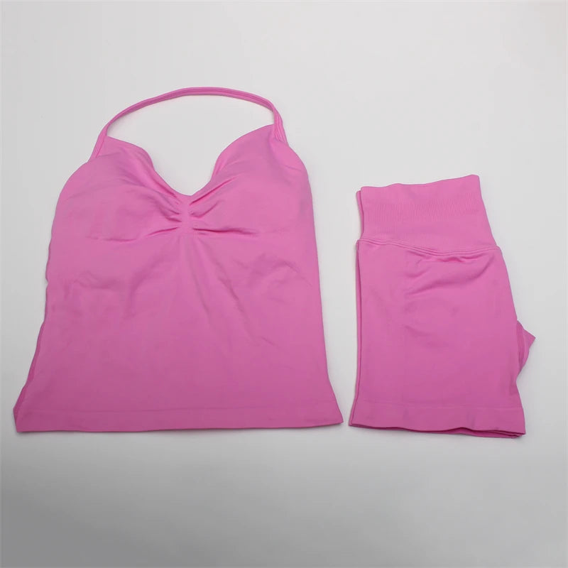 Women's Electric Blue Blossom High Stretch Top Sports Bra Shorts Set Comfortable Gym Workout Yoga Active Wear Impact Outfit
