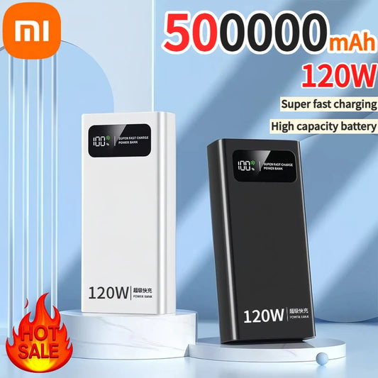 Banco de energía Xiaomi de 500.000 mAh y 120 W con carga ultrarrápida y pantalla digital de alta capacidad para iPhone, Samsung y Huawei.