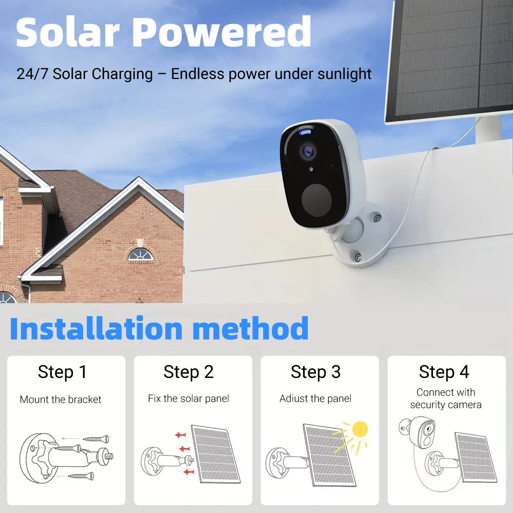 Cámara de seguridad solar inalámbrica para exteriores 2K 5MP con visión nocturna a color, funciona con batería, compatible con WiFi 2.4G, PIR, resistente al agua, comunicación bidireccional con Alexa