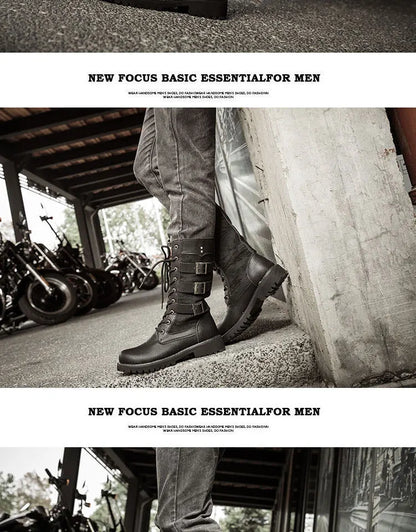 Botas vaqueras altas para hombre, zapatos con refuerzo interior, transpirables, de talla grande, informales, para motocicleta, 2025