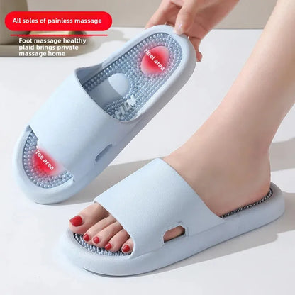 Zapatillas de masaje para interiores con suela suave para terapia de pies, antideslizantes, para hombres y mujeres, sandalias de verano para uso doméstico con pegatinas de puntos de acupuntura.