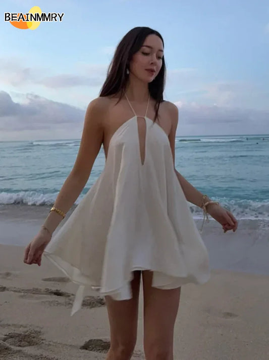 2025 Sexy Party Off Shoulder Dresses Women's Elegant Sleeveless Hollow Out Beach Dress Backless High Street Lady Summer Vestidos