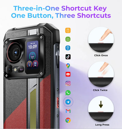 Teléfono móvil resistente HOTWAV Hyper 7 Pro 5G con cámara de 200 MP, Android 14, pantalla FHD+ de 6,6" a 120 Hz, 36 GB (16+20) de almacenamiento interno, 256 GB de almacenamiento externo, batería de 10800 mAh y carga rápida de 33 W.