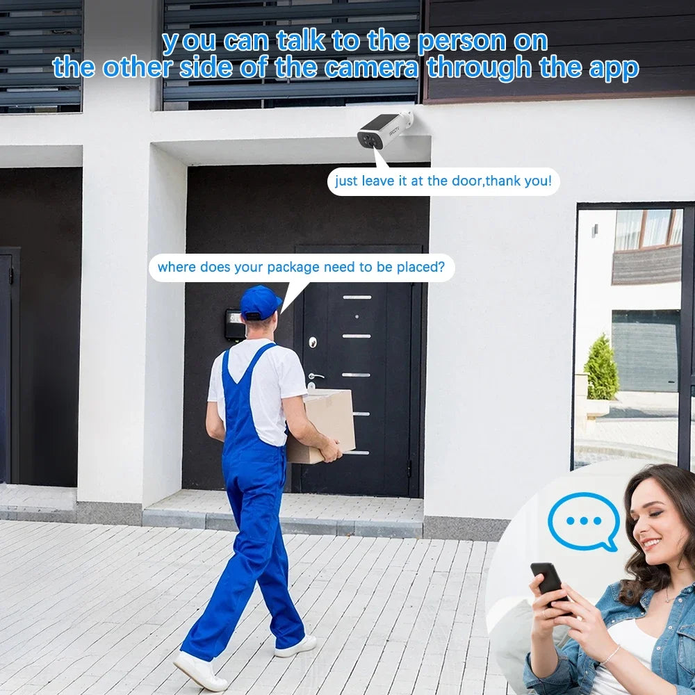 Kit de cámara ARCCTV de 4 MP con batería solar y wifi, sistema de vigilancia y alarma con sirena y detección humanoide, para exteriores.